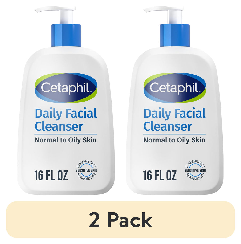 (2 pack) Cetaphil Daily Facial Cleanser Face Wash for Sensitive, Normal to Oily Skin, 16 oz