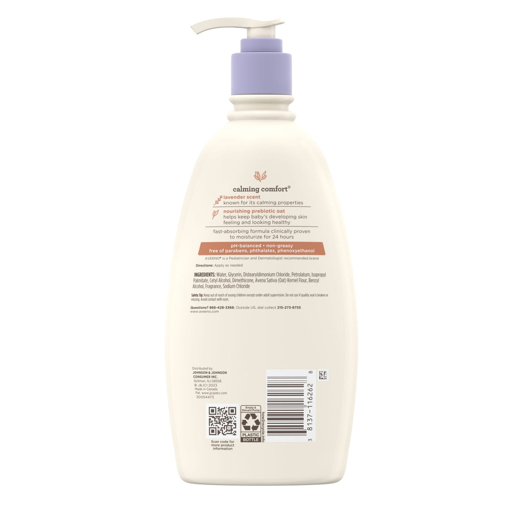 (3 pack) Aveeno Baby Calming Comfort Moisturizing Bedtime Body Lotion for Baby and Toddler, 18 fl oz