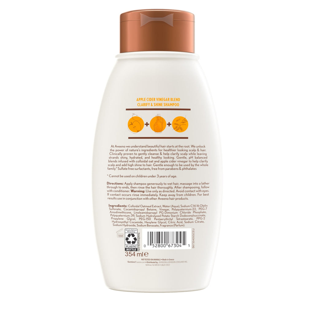 Aveeno Apple Cider Vinegar Blend Shampoo For Clarify and Shine, 12 OZ