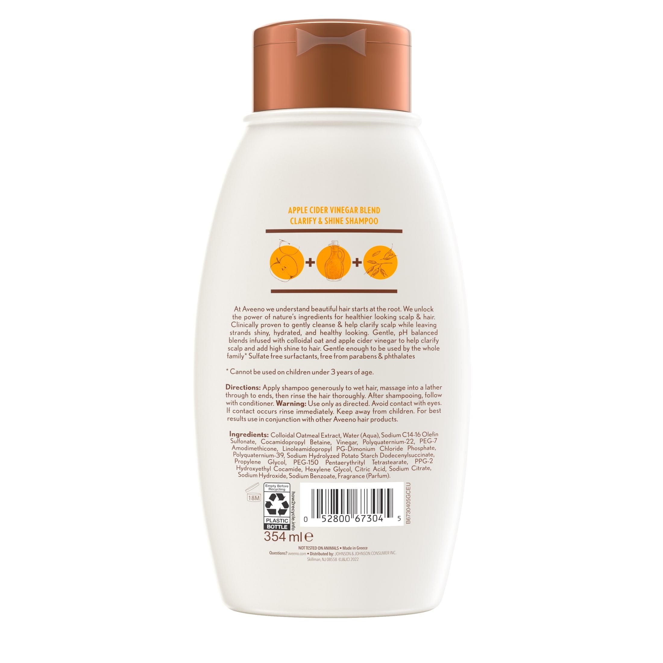 Aveeno Apple Cider Vinegar Blend Shampoo For Clarify and Shine, 12 OZ