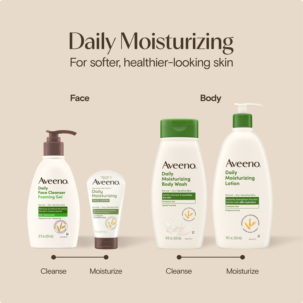 Aveeno Daily Moisturizing Body Lotion and Facial Moisturizer for Face, Body and Dry Skin, 18 fl oz