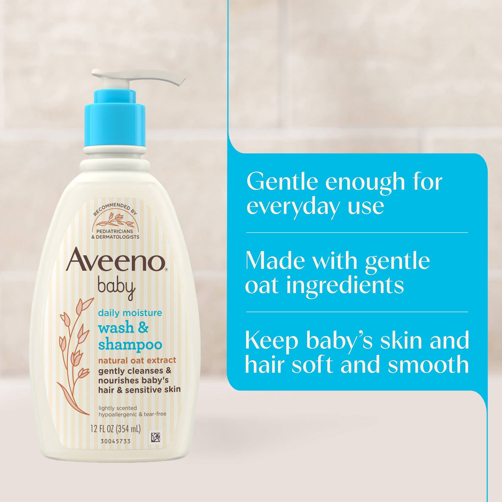 (2 pack) Aveeno Baby Daily Moisture Body Wash & Shampoo, 12 Fl oz