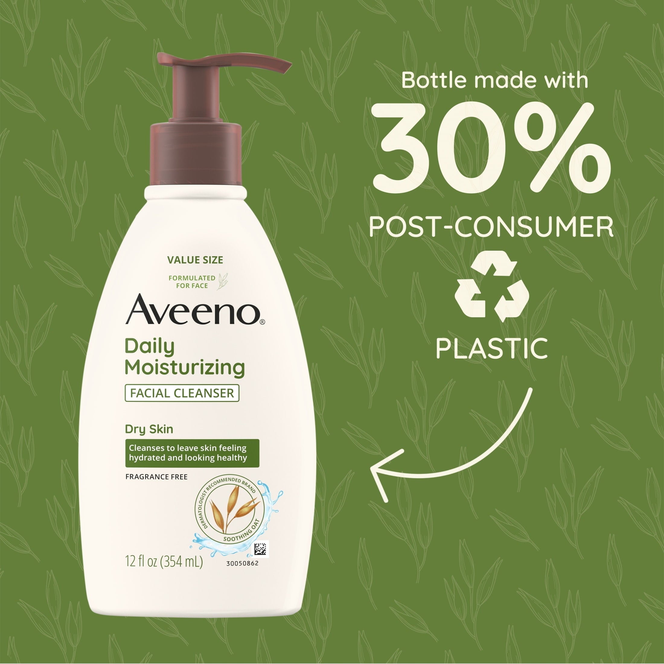 Aveeno Daily Moisturizing Facial Cleanser for Dry Skin, Soothing Oat Face Wash, 12 oz