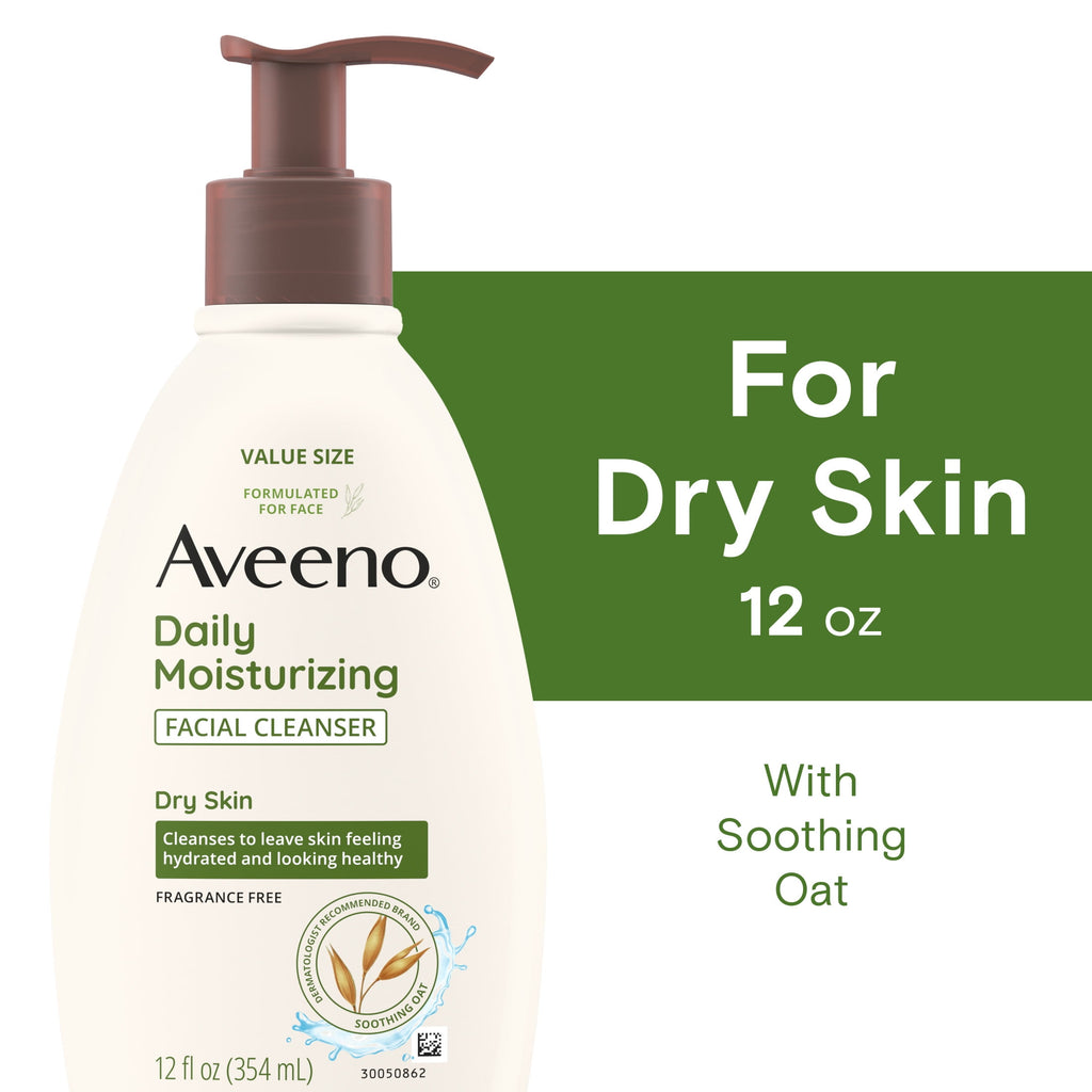 Aveeno Daily Moisturizing Facial Cleanser for Dry Skin, Soothing Oat Face Wash, 12 oz