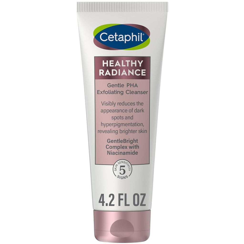 Cetaphil Face Wash, Healthy Radiance Gentle Exfoliating Cleanser, Visibly Reduces Look of Dark Spots and Hyperpigmentation, Designed for Sensitive Skin, Hypoallergenic, Fragrance Free, 4.2oz