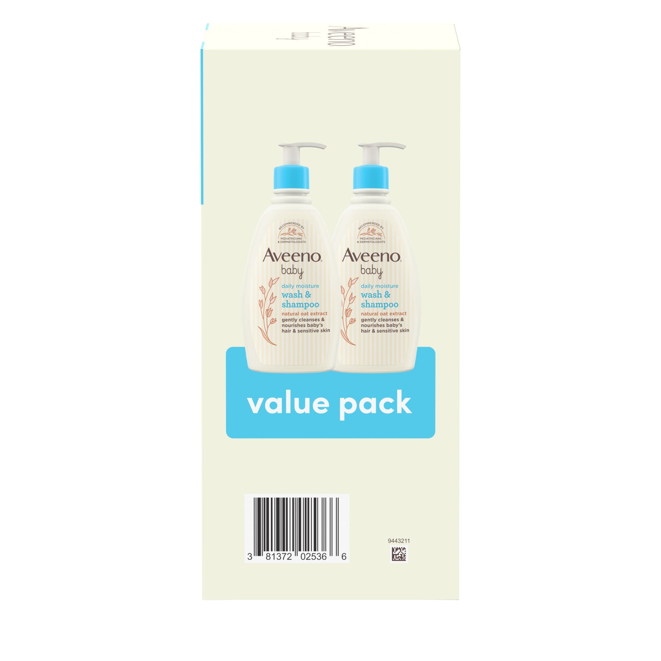 Aveeno Baby Daily Moisture Wash & Shampoo, Oat Extract, 2 x 12 fl. oz