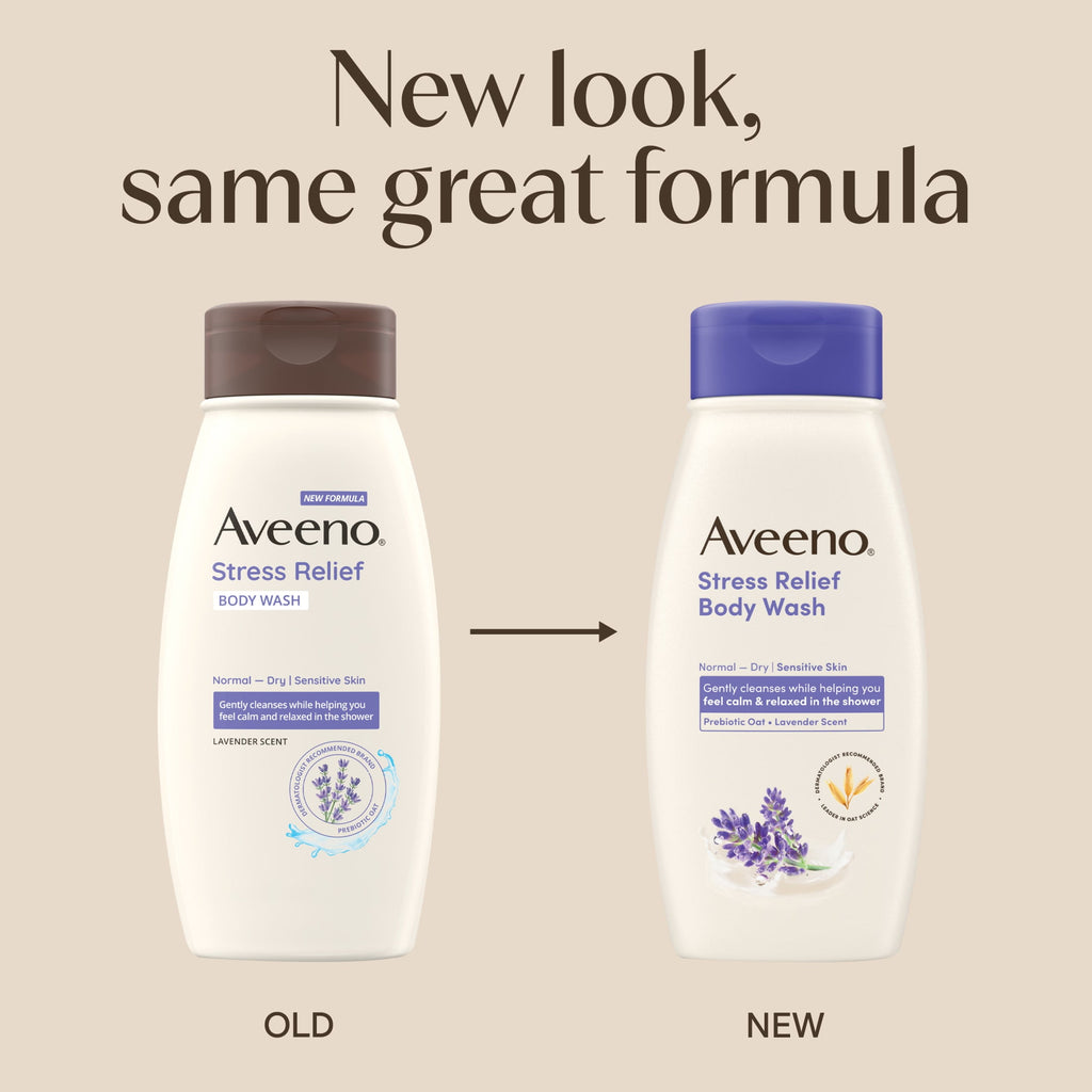 Aveeno Stress Relief Body Wash with Prebiotic Oat, Calming Lavender Scent, 18 fl oz