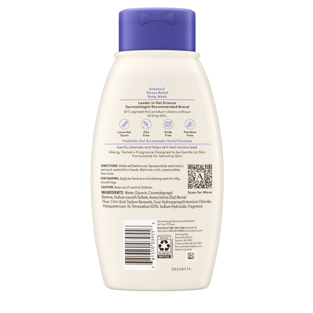 Aveeno Stress Relief Body Wash, Calming Lavender Scent, 12 fl. oz
