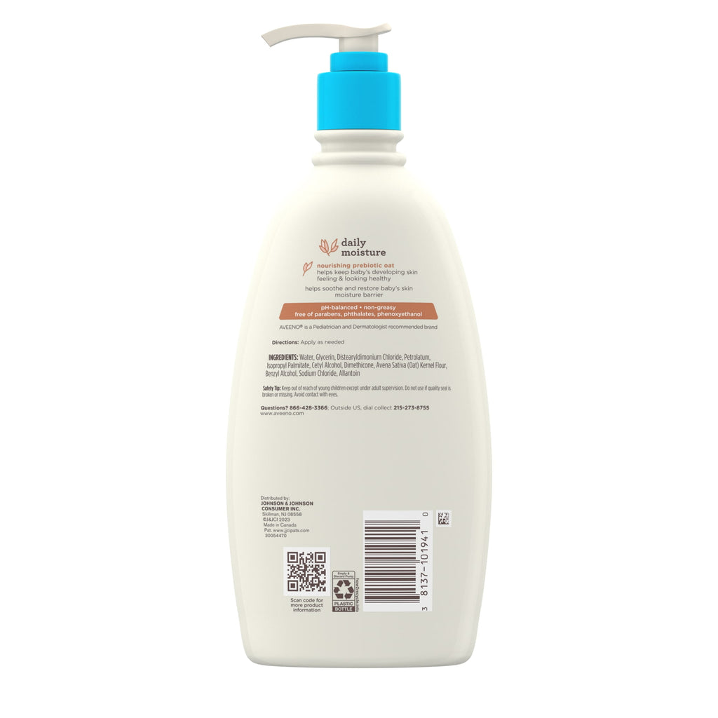 Aveeno Baby Daily Moisture Body Lotion, Sensitive Skin, Prebiotic Oatmeal, 18 fl. oz