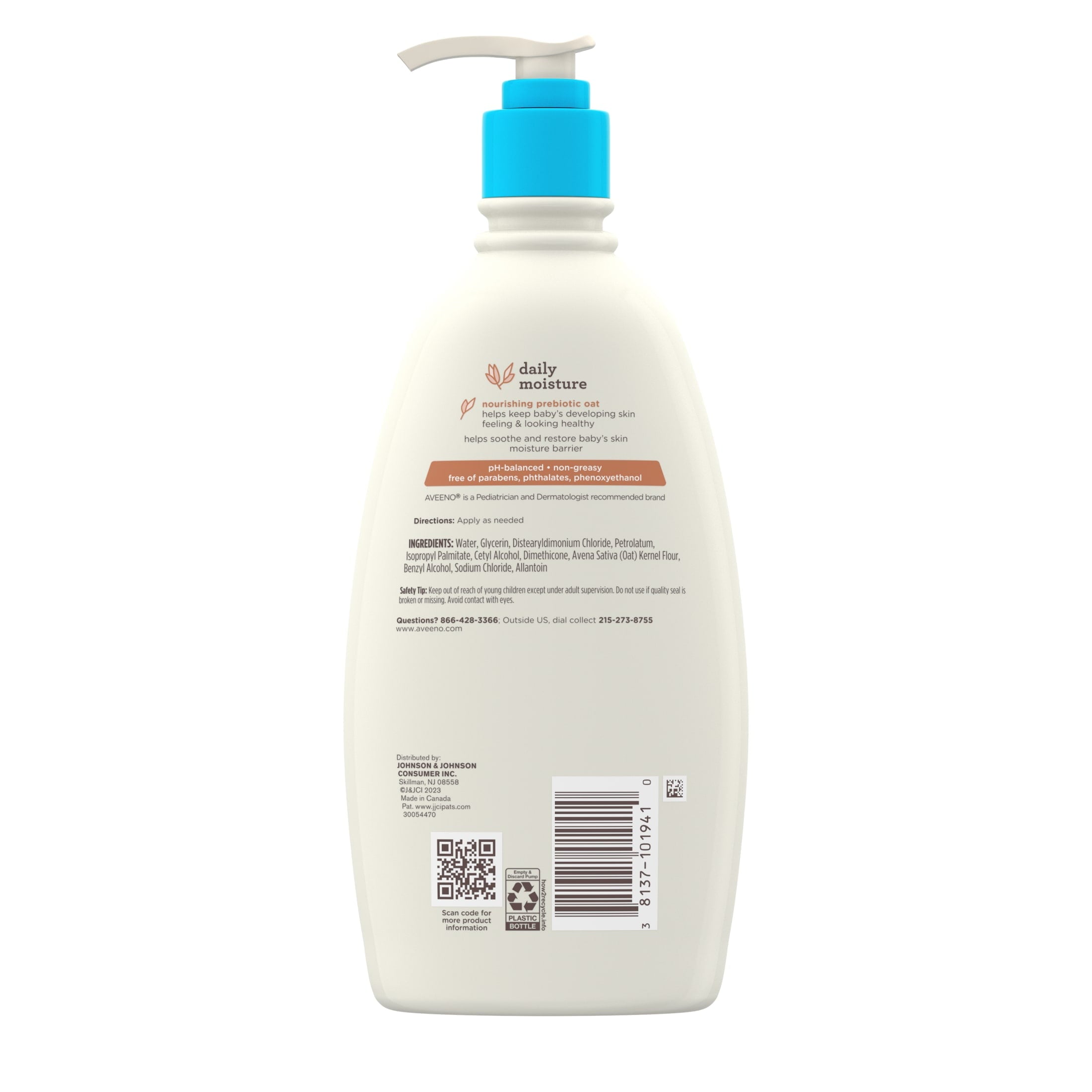 Aveeno Baby Daily Moisture Body Lotion, Sensitive Skin, Prebiotic Oatmeal, 18 fl. oz