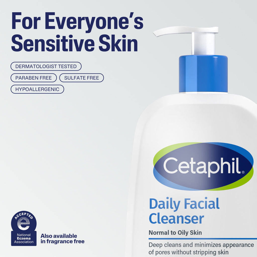 Cetaphil Daily Facial Cleanser Face Wash for Sensitive, Normal to Oily Skin, 16 oz